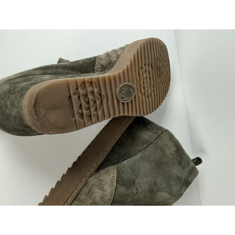 Sofft Slayton Olive Green Suede Leather‎ Wedge Ankle Boots 8.5M Womens